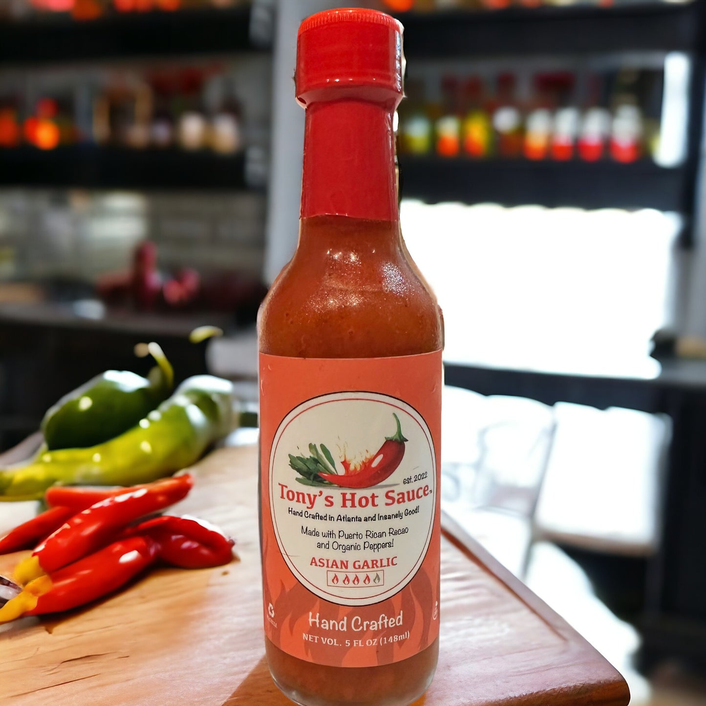 Tony's Handcrafted Hot Sauce 5oz 12 Bottle Case Pack-Asian Garlic