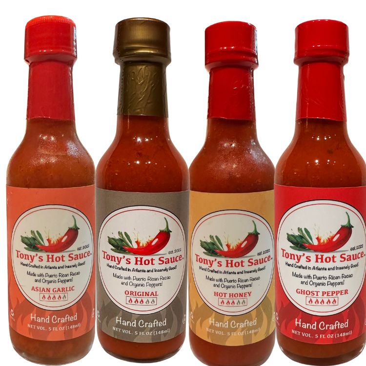 Tony's Handcrafted Hot Sauce- 4 Bottle Caribbean Flavor Set