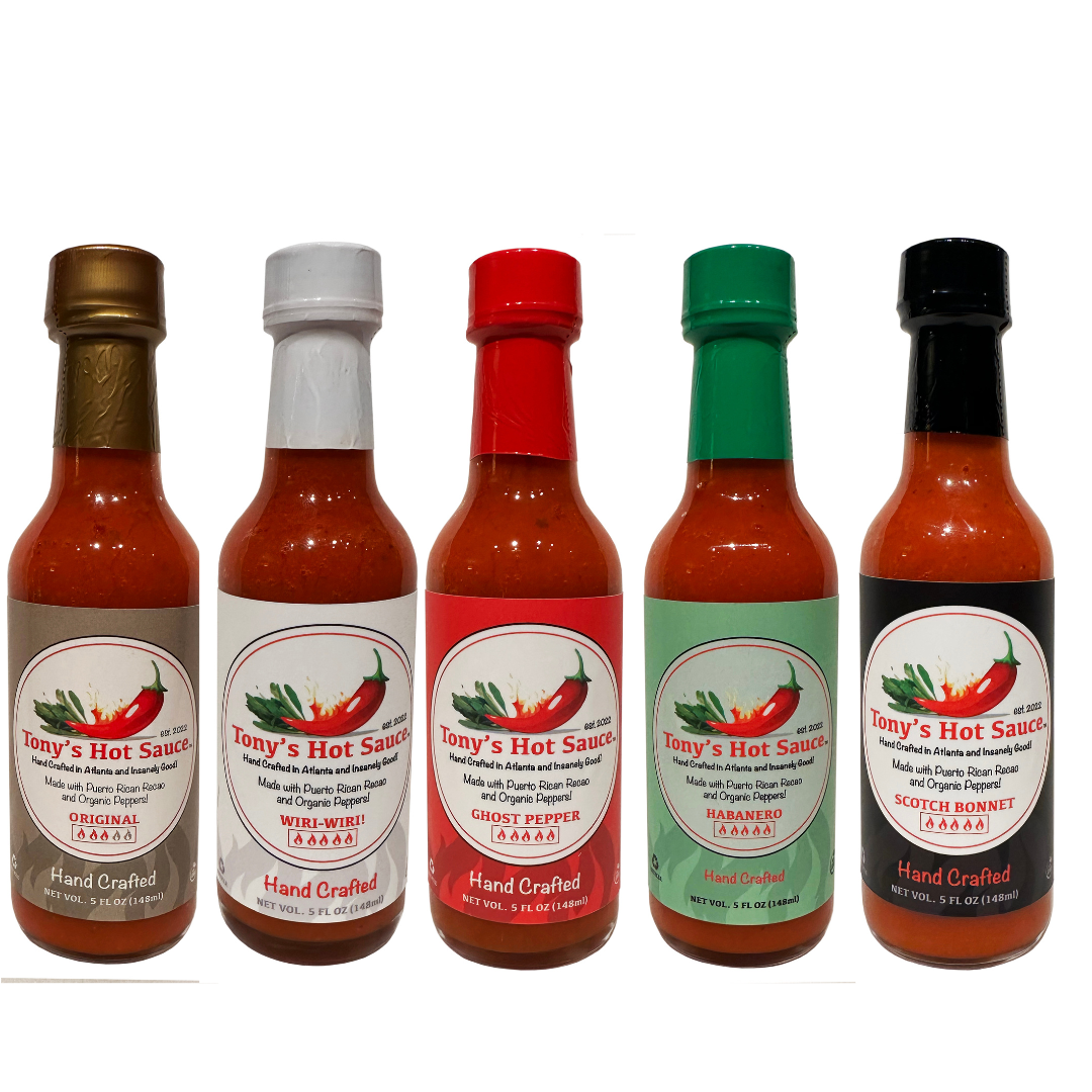 Salsa picante artesanal de Tony: set de regalo de 5 botellas (botellas de 5 oz)