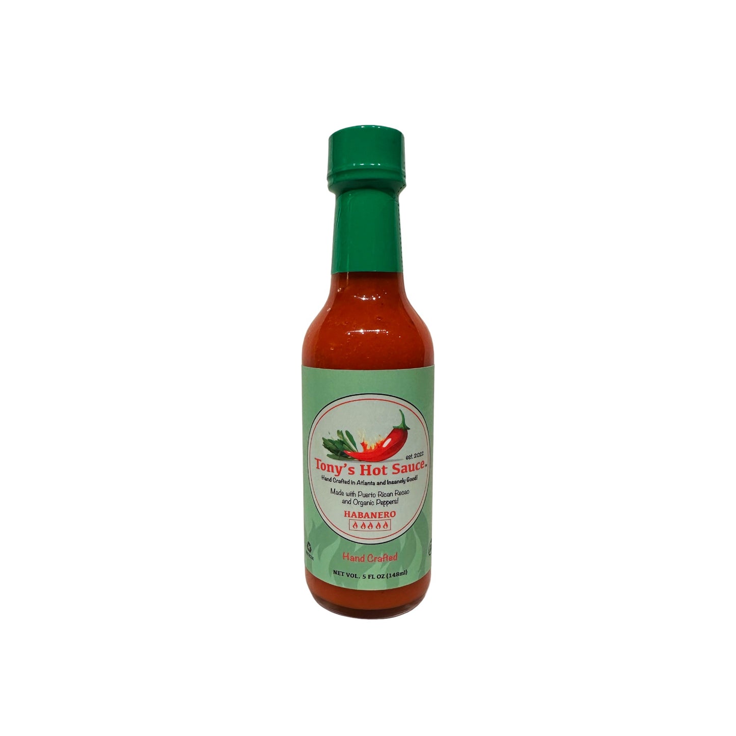 Tony's Handcrafted Hot Sauce-5oz 12 Bottle Case Pack Habanero