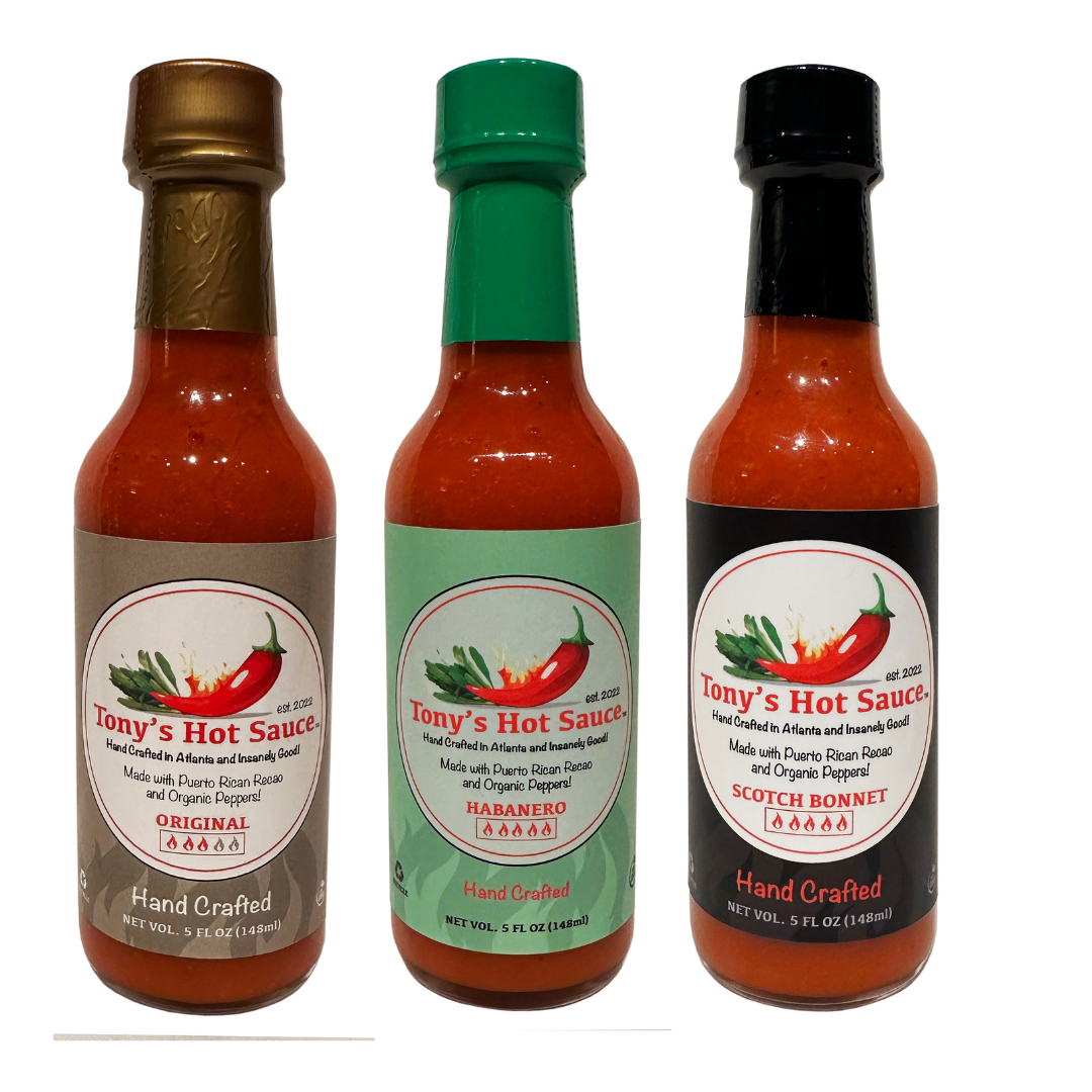 Tony's Handcrafted 5oz Hot Sauce 3 Bottle Combo Set "Original, Habanero, Scotch Bonnet"